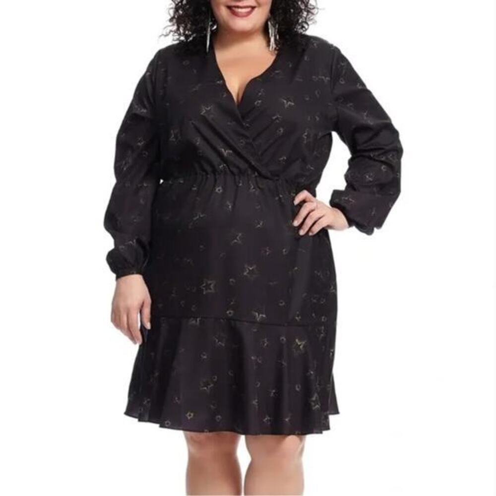Hutch Anthropologie Starry Night Fit and Flare Dress Long Sleeve, size 5X